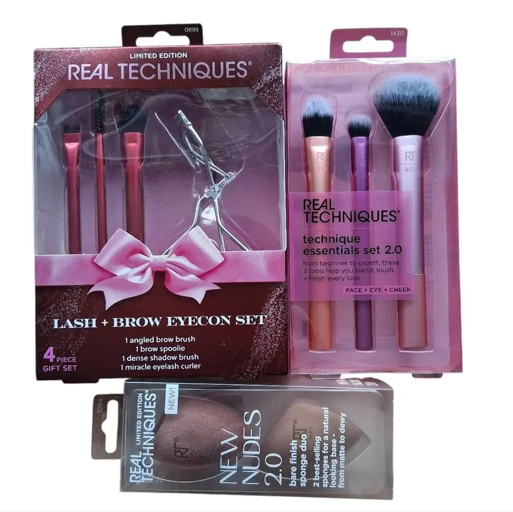 NWT Real Techniques Lash & Brow, Makeup Sponges And Brush Set Bundle Of 3